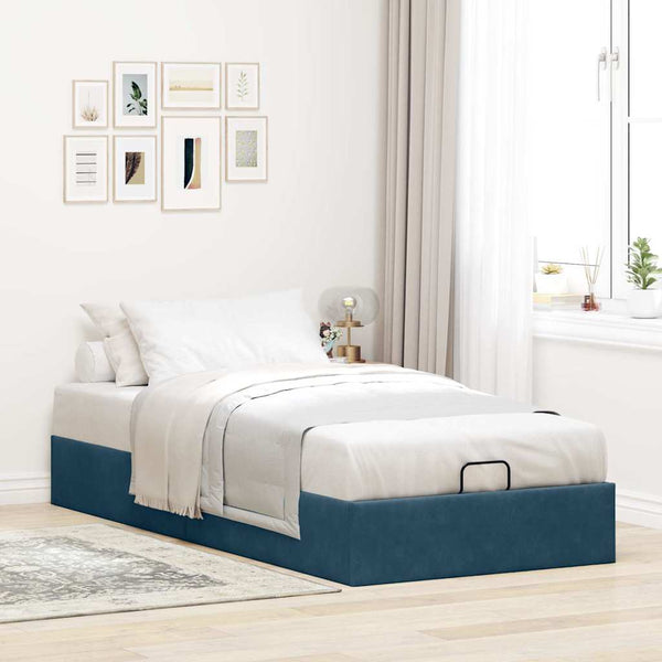 vidaXL Ottoman Bed Frame without Mattress Dark Blue 100x200 cm Velvet