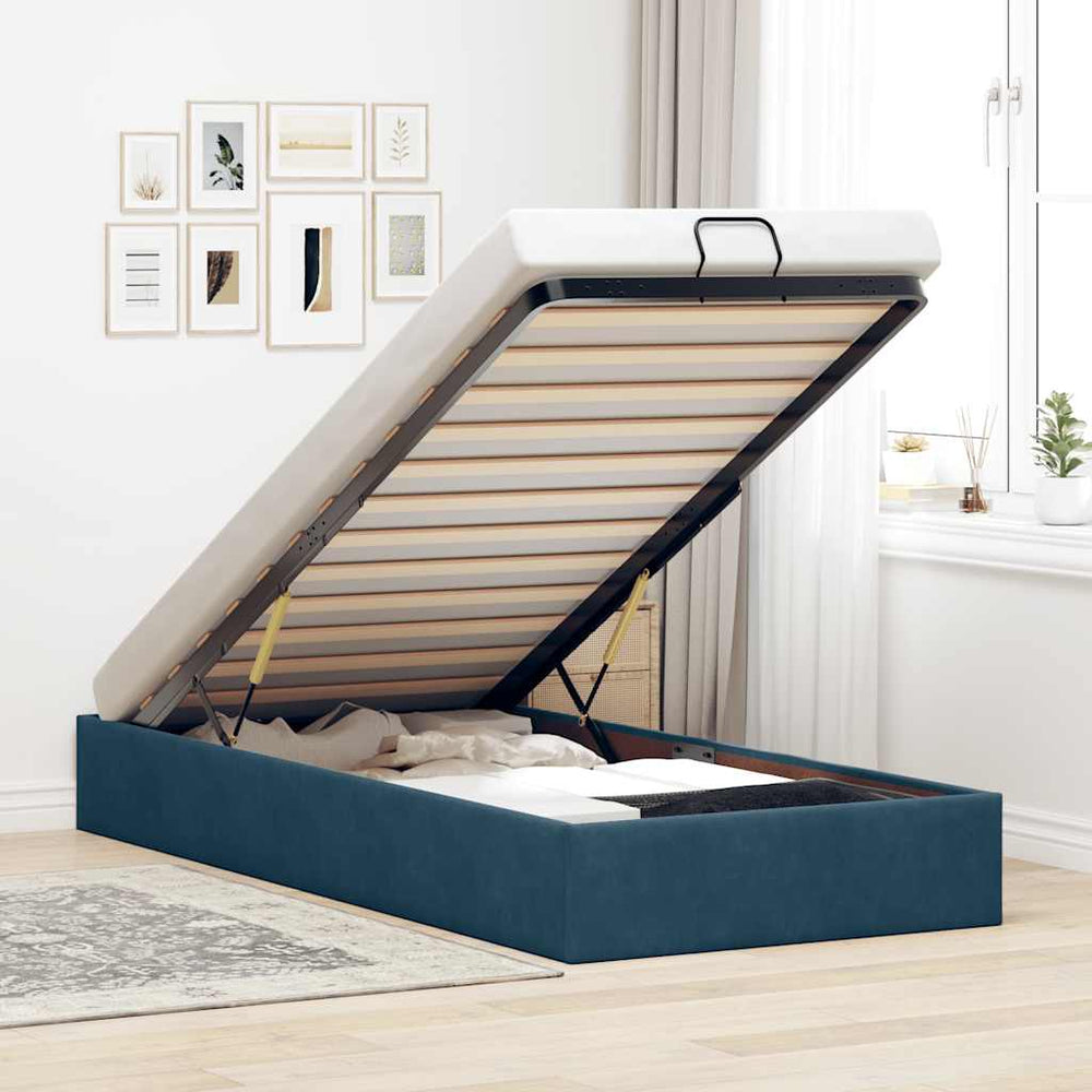 vidaXL Ottoman Bed Frame without Mattress Dark Blue 100x200 cm Velvet