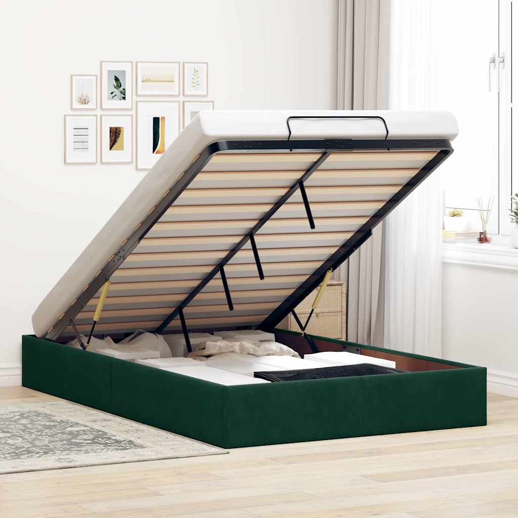 vidaXL Ottoman Bed Frame without Mattress Dark Green 120x190 cm Velvet