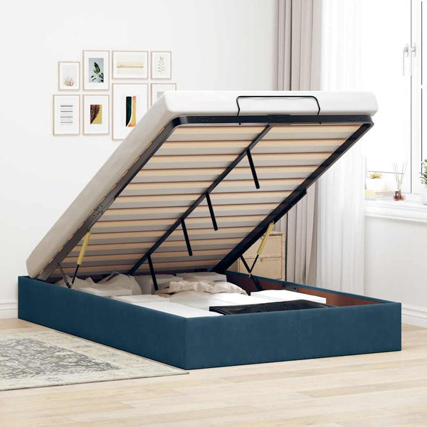 vidaXL Ottoman Bed Frame without Mattress Dark Blue 120x200 cm Velvet
