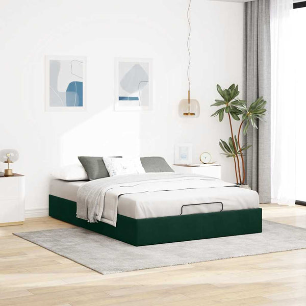 vidaXL Ottoman Bed Frame Dark Green 140x190 cm Velvet