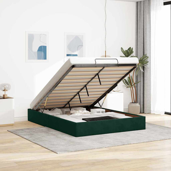 vidaXL Ottoman Bed Frame Dark Green 140x190 cm Velvet