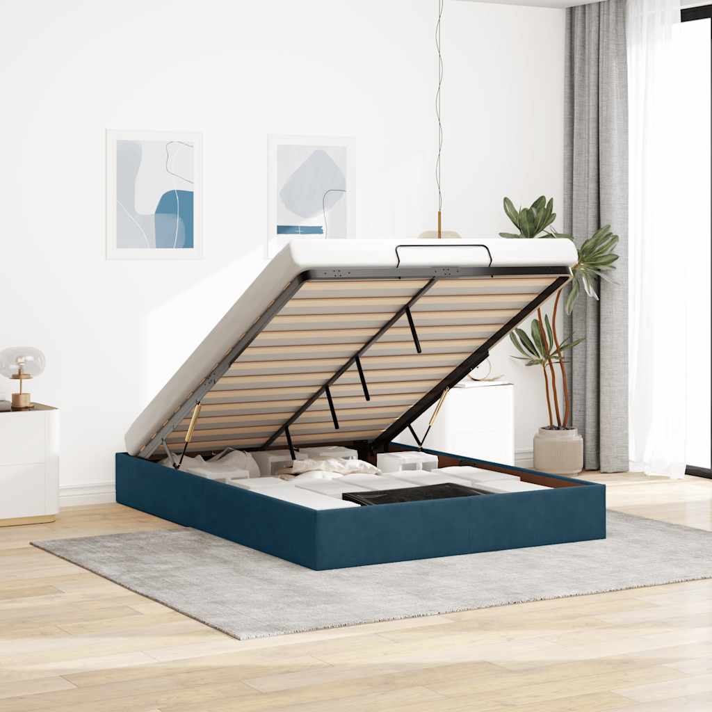 vidaXL Ottoman Bed Frame without Mattress Dark Blue 140x190 cm Velvet