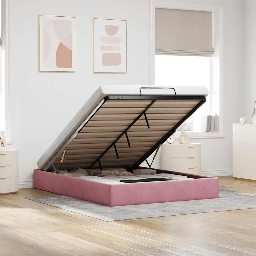vidaXL Ottoman Bed Frame Pink 140x190 cm Velvet (No Mattress)