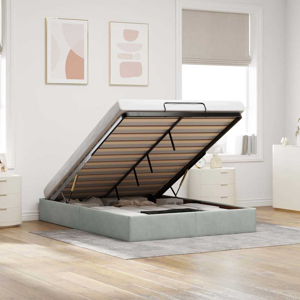 vidaXL Ottoman Bed Frame without Mattress Light Gray 140x200 cm Velvet