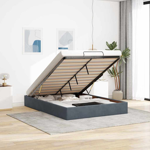 vidaXL Ottoman Bed Frame without Mattress Dark Grey 140x200 cm Velvet
