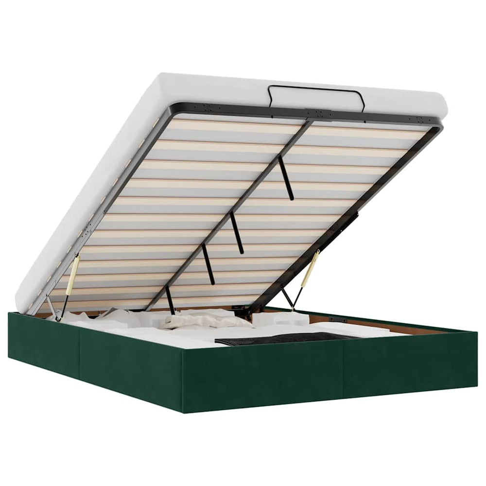 vidaXL Ottoman Bed Frame without Mattress Dark Green 140x200 cm Velvet