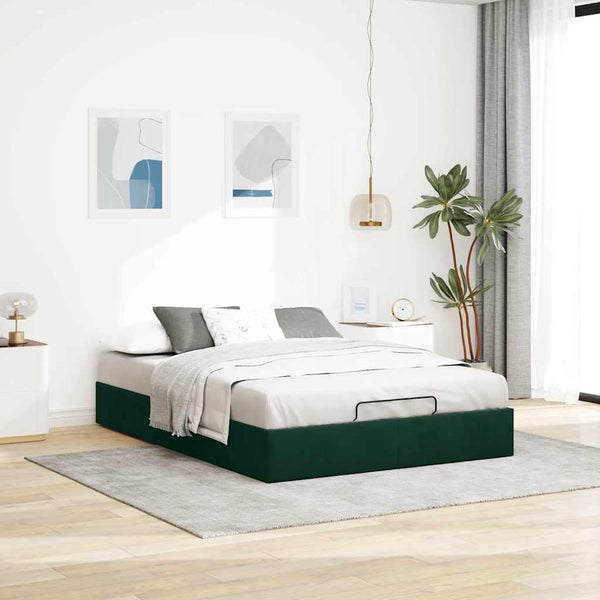 vidaXL Ottoman Bed Frame without Mattress Dark Green 140x200 cm Velvet