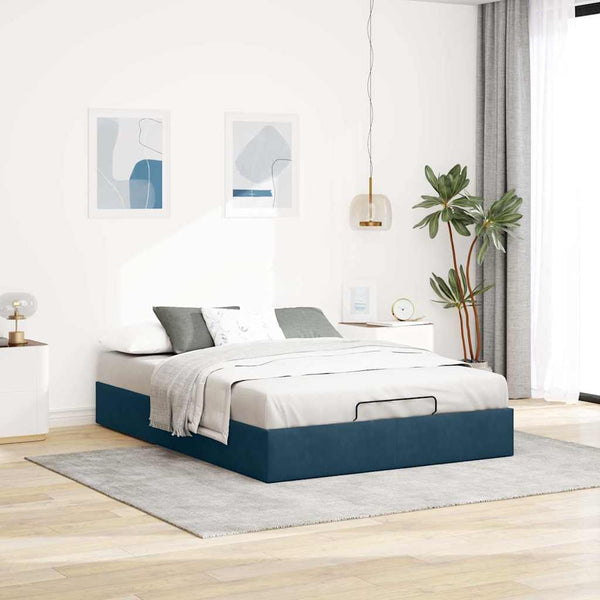 vidaXL Ottoman Bed Frame without Mattress Dark Blue 140x200 cm Velvet