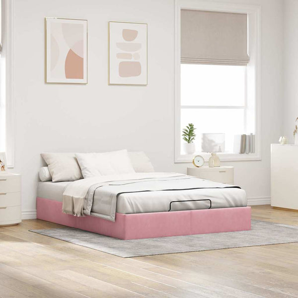 vidaXL Ottoman Bed Frame without Mattress Pink 140x200 cm Velvet