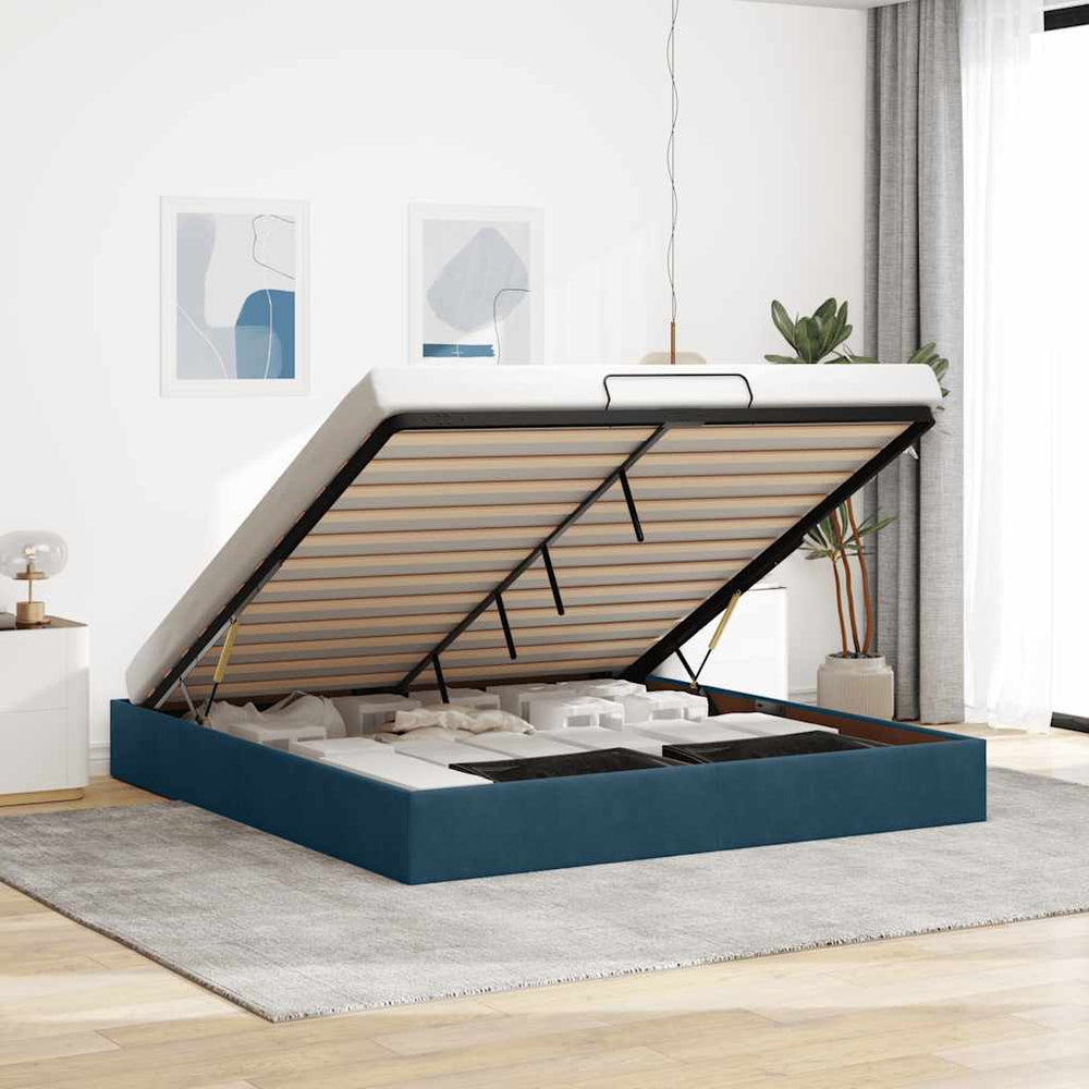 vidaXL Ottoman Bed Frame without Mattress Dark Blue 160x200 cm Velvet