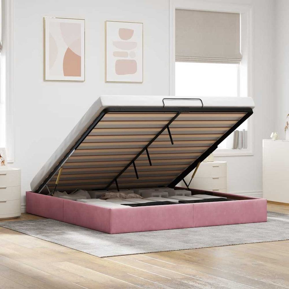vidaXL Ottoman Bed Frame without Mattress Pink 160x200 cm Velvet