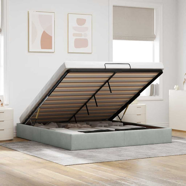 vidaXL Ottoman Bed Frame Light Grey 200x200 cm Velvet (Mattress not included)
