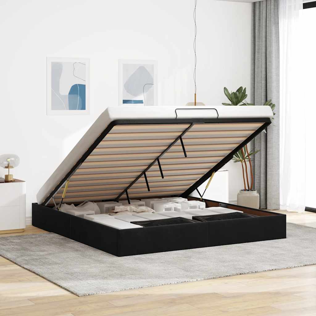 vidaXL Ottoman Bed Frame without Mattress Black 200x200 cm Velvet