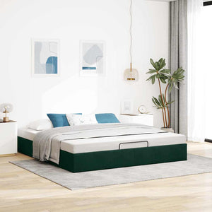 vidaXL Ottoman Bed Frame Dark Green 200x200 cm Velvet
