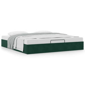 vidaXL Ottoman Bed Frame Dark Green 200x200 cm Velvet
