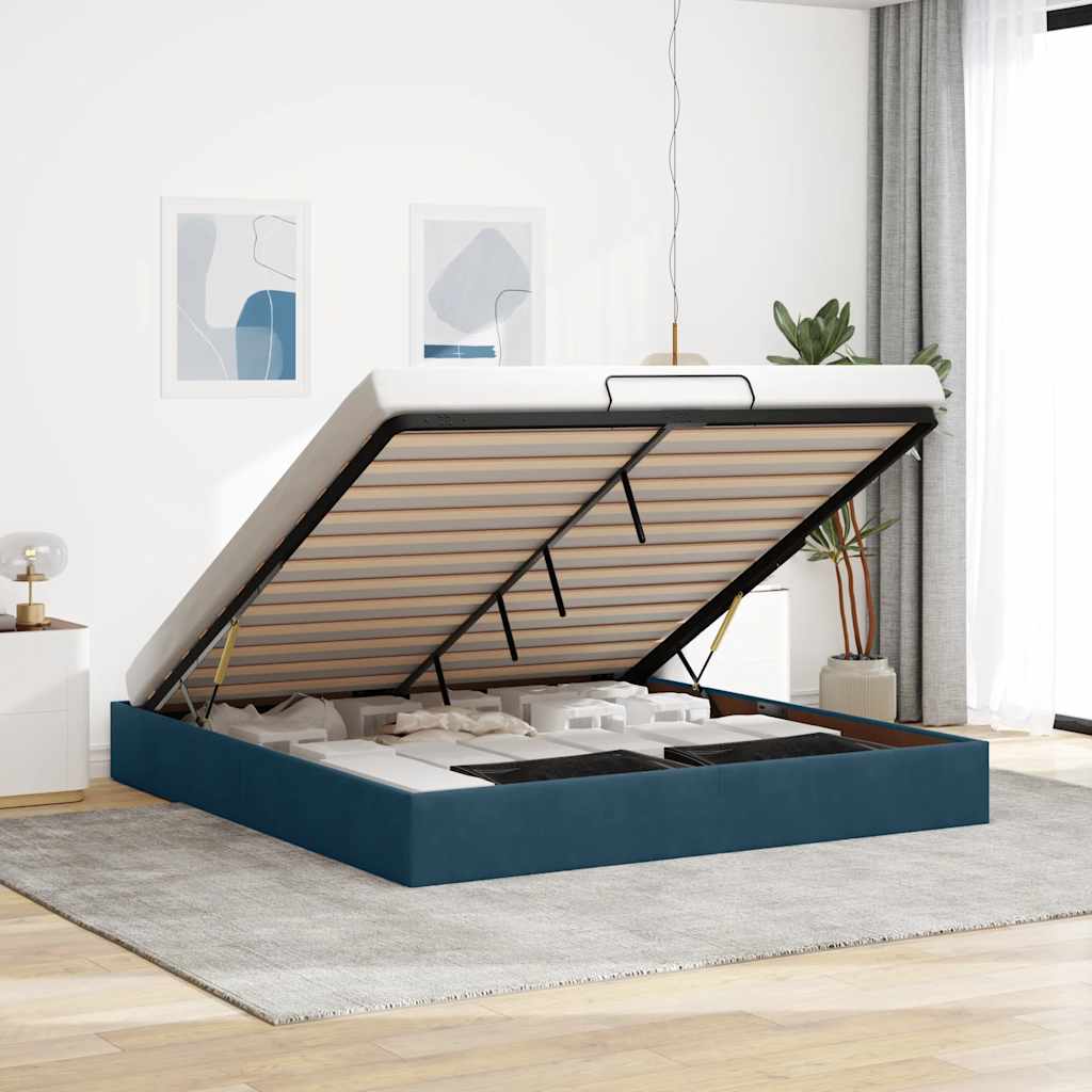 vidaXL Ottoman Bed Frame without Mattress Dark Blue 200x200 cm Velvet