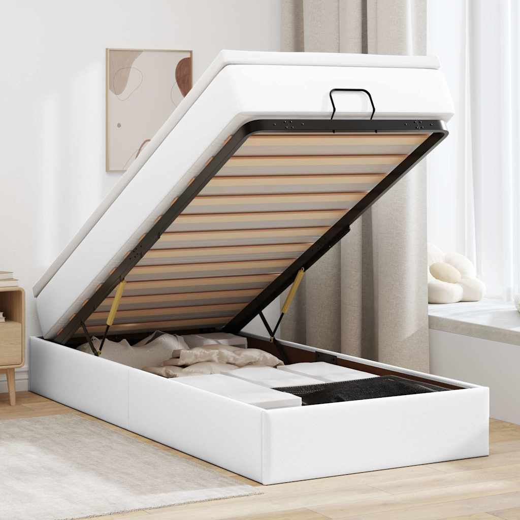 vidaXL Ottoman Bed with Mattress White 80x200 cm Artificial Leather