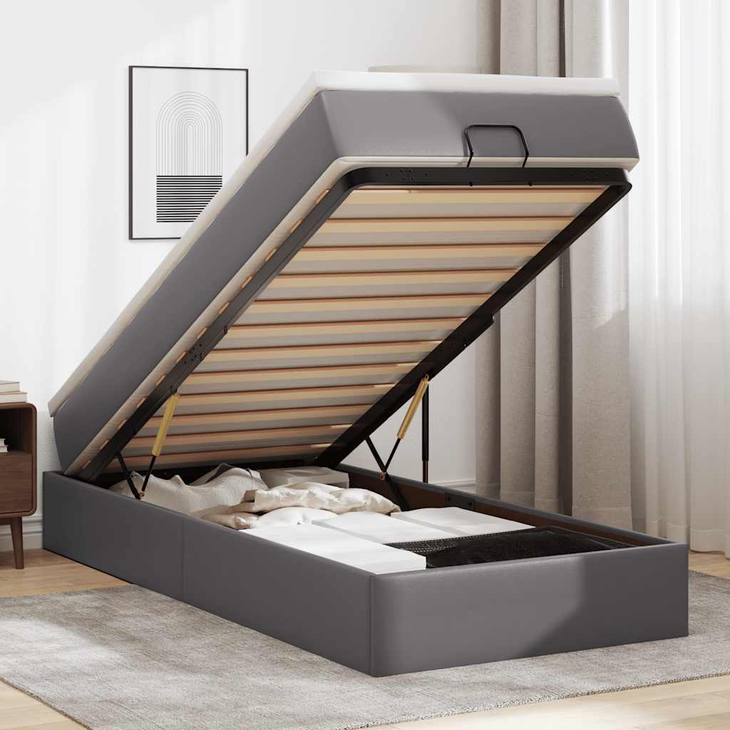 vidaXL Ottoman Bed with Mattress Grey 80x200 cm Faux Leather