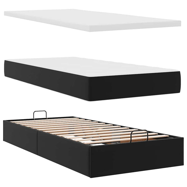 vidaXL Ottoman Bed with Mattress Black 90x190 cm Faux Leather