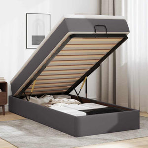 vidaXL Ottoman Bed with Mattress Grey 90x190 cm Faux Leather
