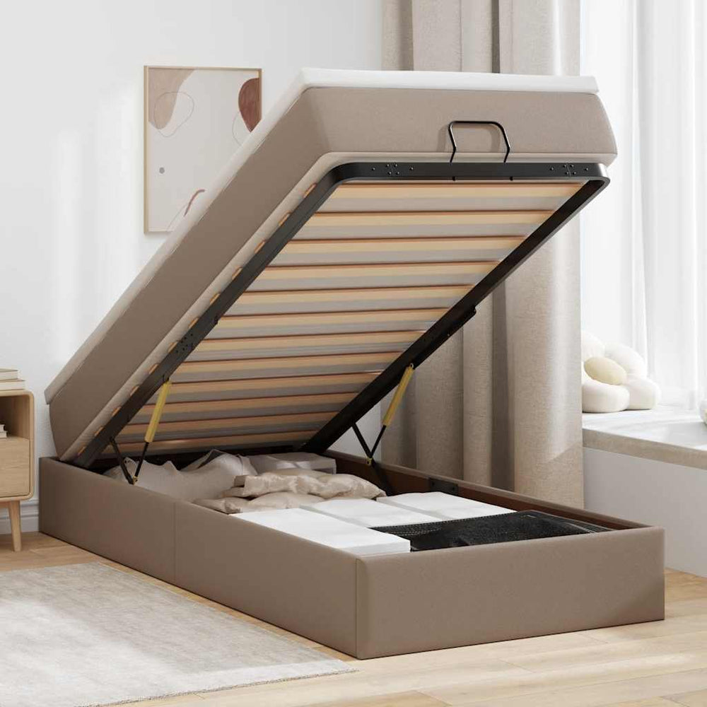 vidaXL Ottoman Bed with Mattress Cappuccino Brown 90x190 cm Faux Leather