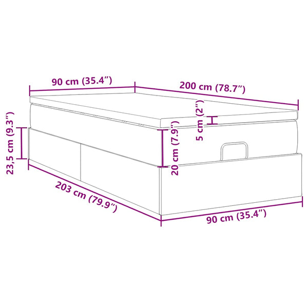 vidaXL Ottoman Bed with Mattress Black 90x200 cm Faux Leather