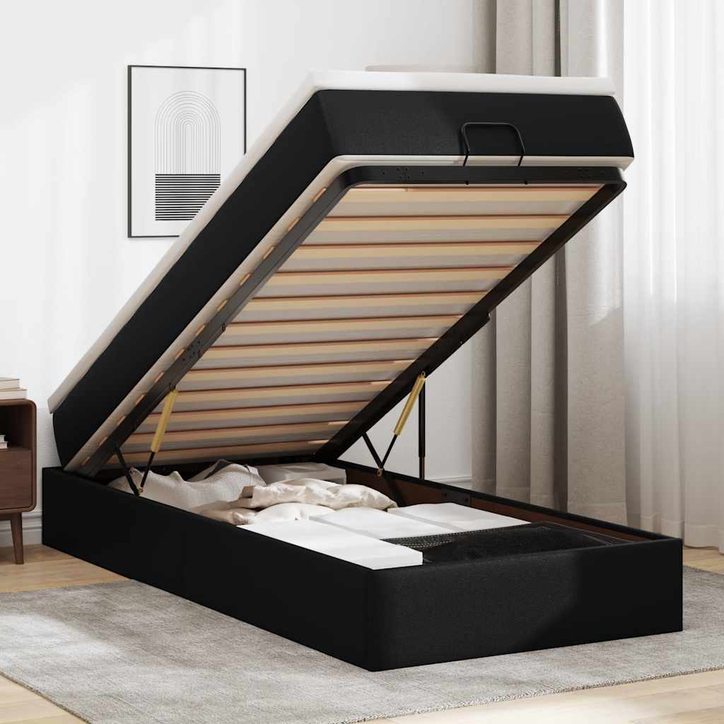 vidaXL Ottoman Bed with Mattress Black 90x200 cm Faux Leather