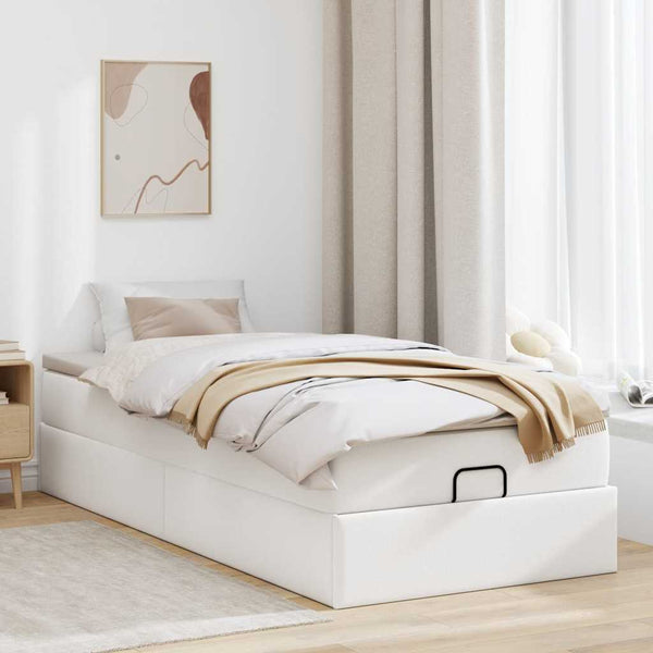 vidaXL Ottoman Bed with Mattress White 90x200 cm Faux Leather