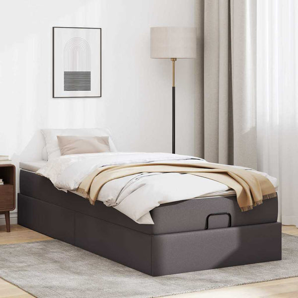 vidaXL Ottoman Bed with Mattress Grey 90x200 cm Faux Leather