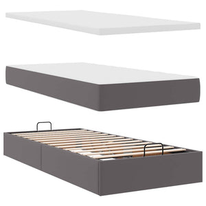 vidaXL Ottoman Bed with Mattress Grey 90x200 cm Faux Leather