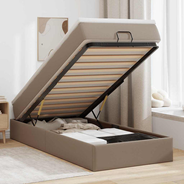 vidaXL Ottoman Bed with Mattress Cappuccino Brown 90x200 cm Faux Leather