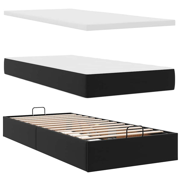 vidaXL Ottoman Bed with Mattress Black 100x200 cm Faux Leather