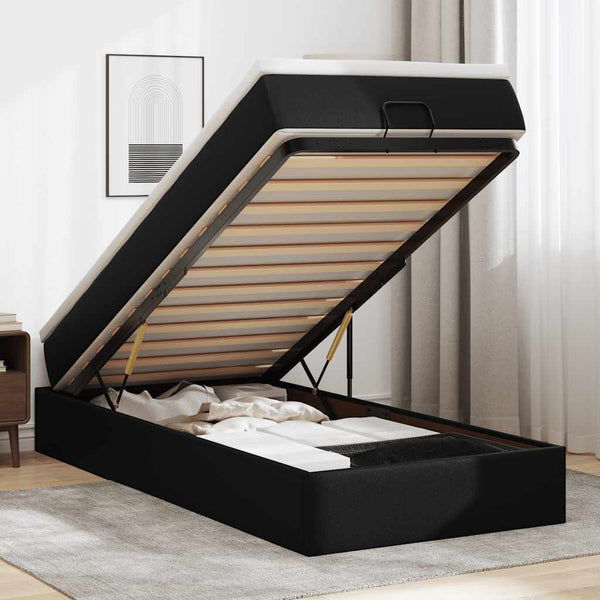 vidaXL Ottoman Bed with Mattress Black 100x200 cm Faux Leather
