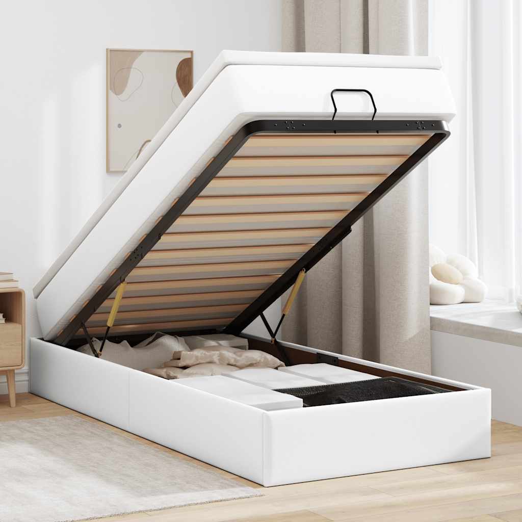 vidaXL Ottoman Bed with Mattress White 100x200 cm Faux Leather