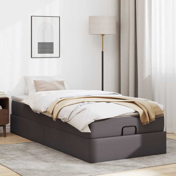 vidaXL Ottoman Bed with Mattress Grey 100x200 cm Faux Leather