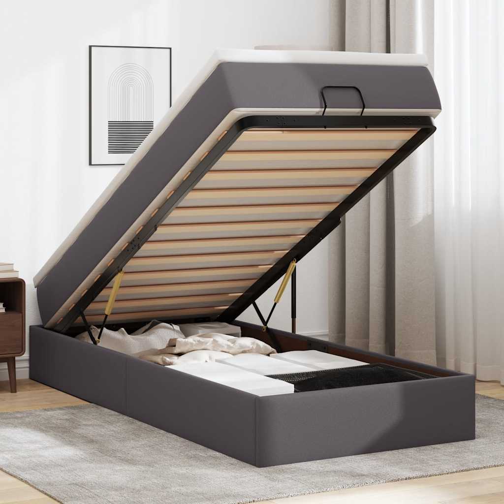 vidaXL Ottoman Bed with Mattress Grey 100x200 cm Faux Leather