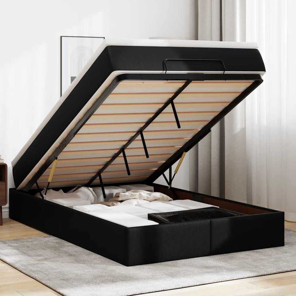 vidaXL Ottoman Bed with Mattress Black 120x190 cm Faux Leather