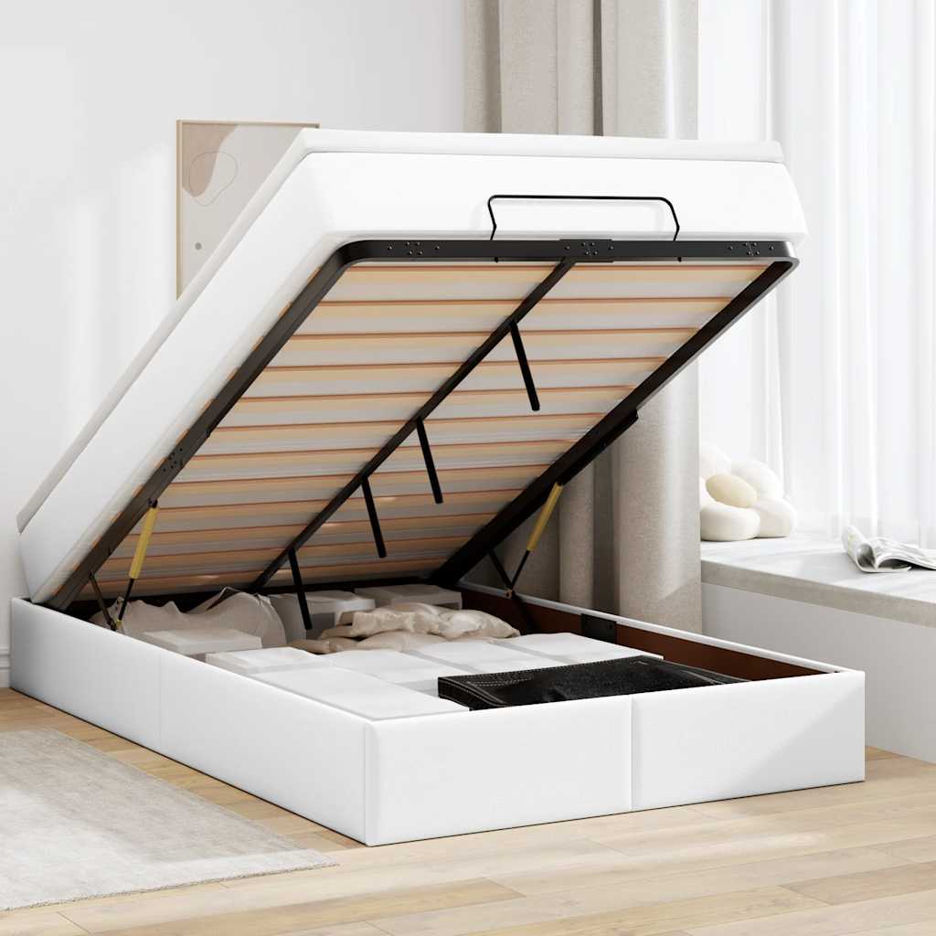 vidaXL Ottoman Bed with Mattress White 120x190 cm Faux Leather