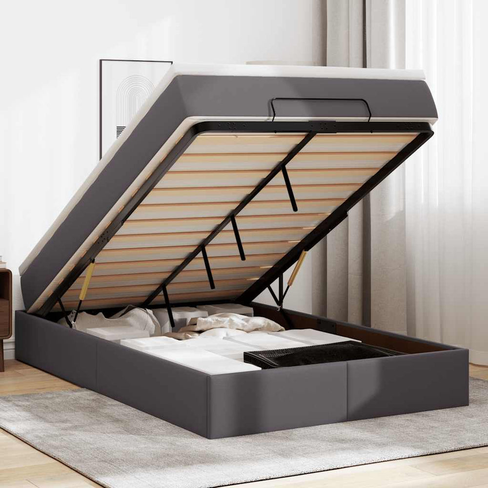 vidaXL Ottoman Bed with Mattress Grey 120x200 cm Artificial Leather
