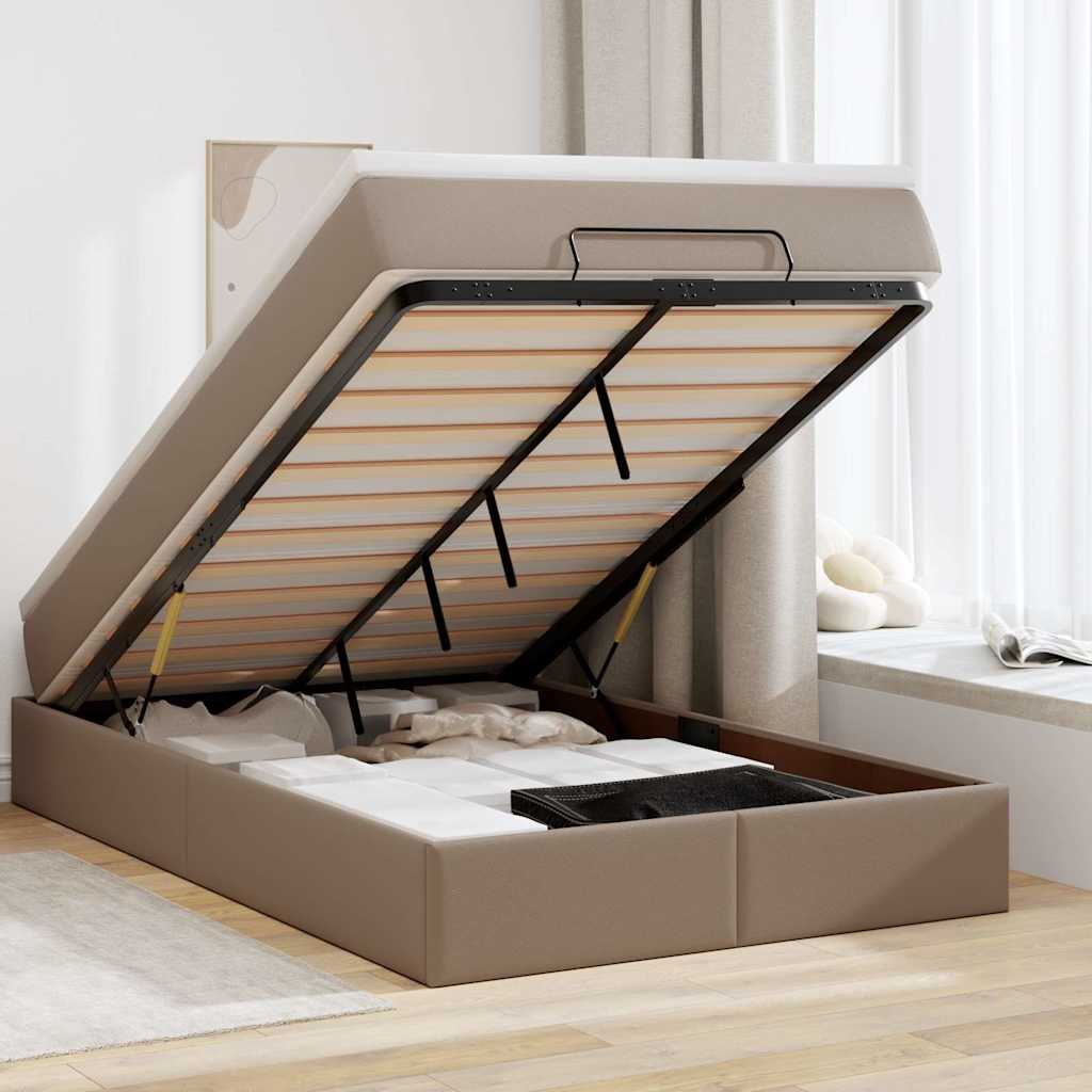 vidaXL Ottoman Bed with Mattress Cappuccino Brown 120x200cm Faux Leather