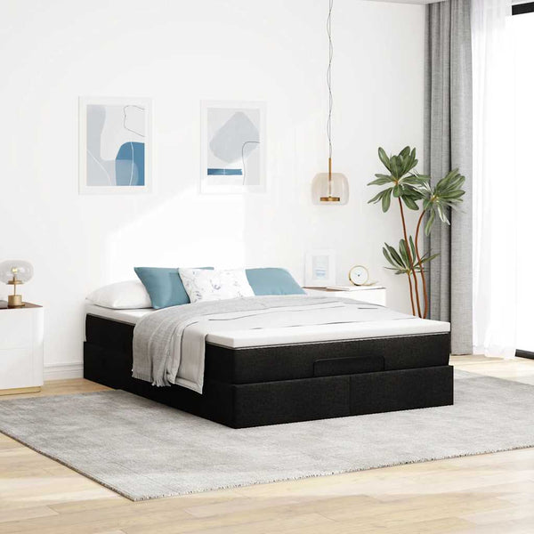 vidaXL Ottoman Bed with Mattress Black 140x190 cm Faux Leather