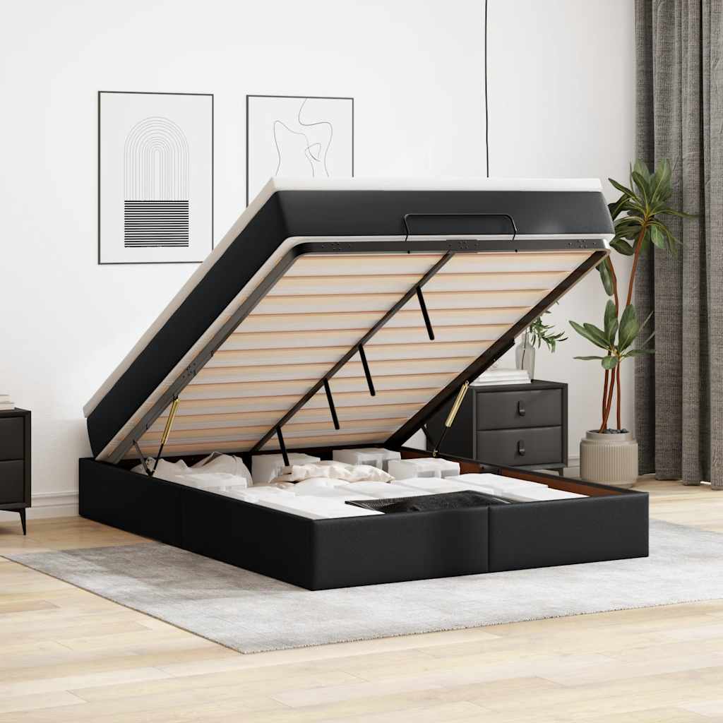 vidaXL Ottoman Bed with Mattress Black 140x190 cm Faux Leather