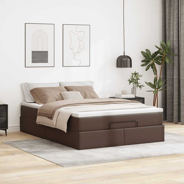 vidaXL Ottoman Bed with Mattress Brown 140x190 cm Faux Leather