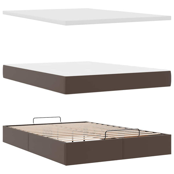 vidaXL Ottoman Bed with Mattress Brown 140x190 cm Faux Leather
