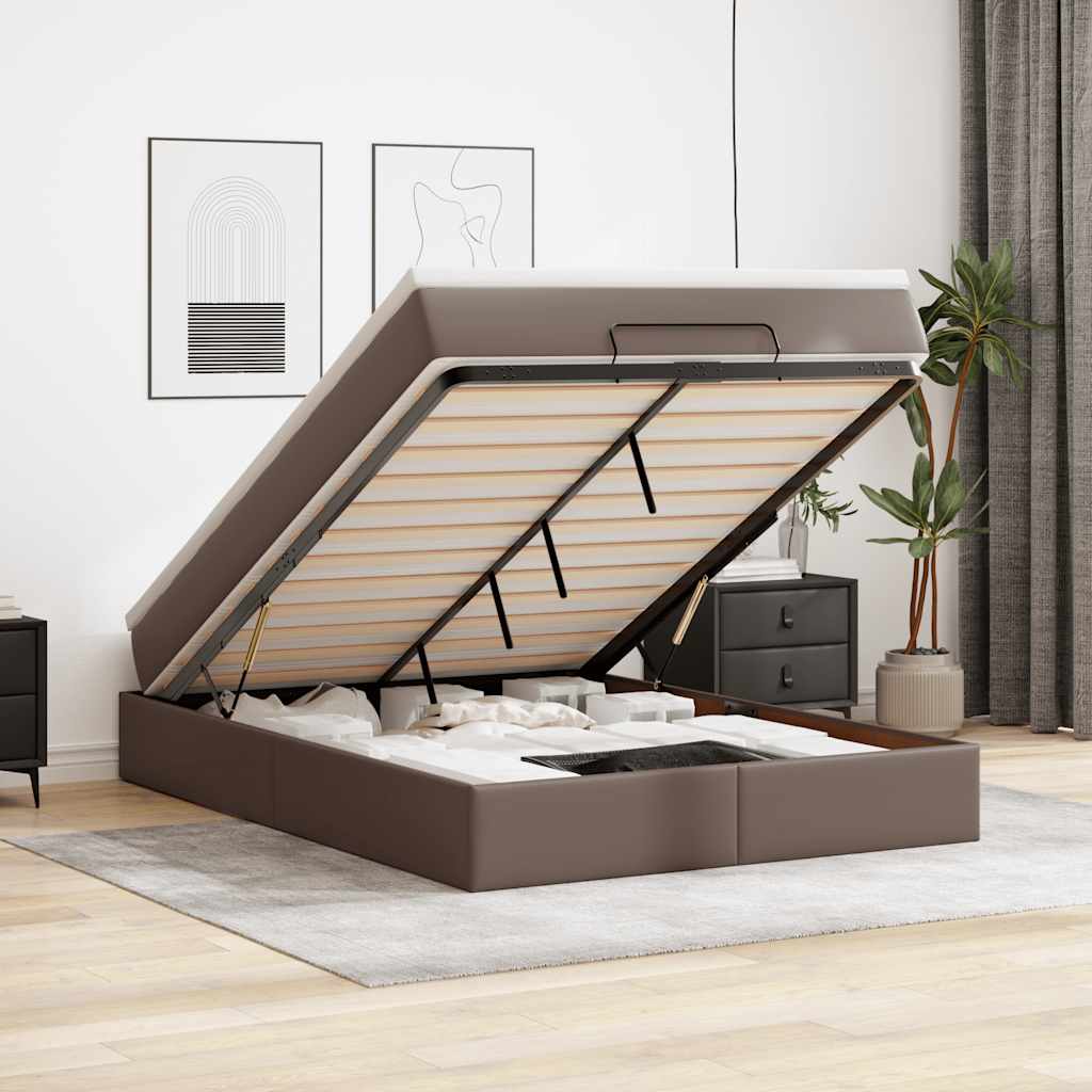 vidaXL Ottoman Bed with Mattress Brown 140x190 cm Faux Leather