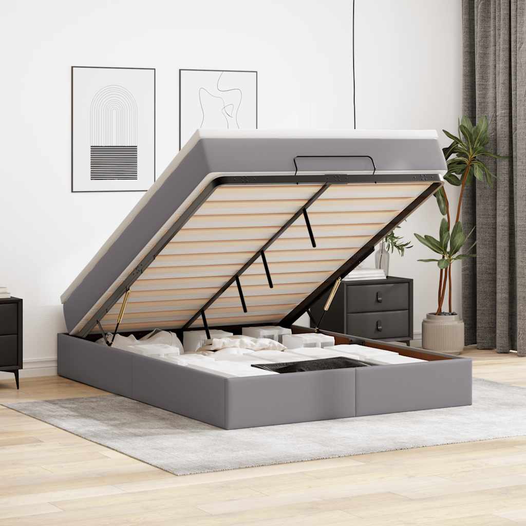vidaXL Ottoman Bed with Mattress Grey 140x190 cm Faux Leather
