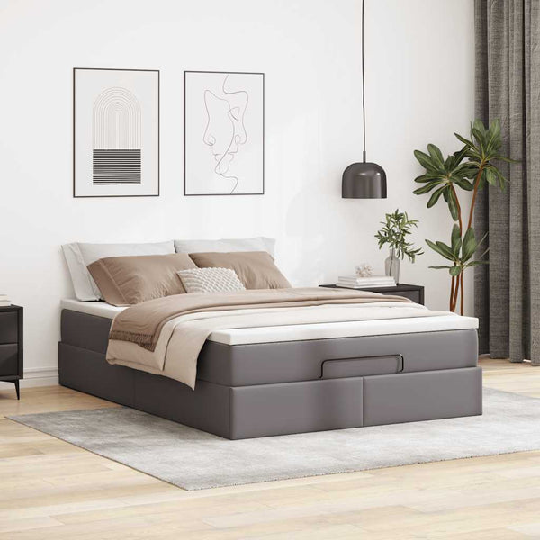 vidaXL Ottoman Bed with Mattress Grey 140x200 cm Faux Leather