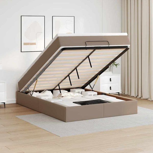 vidaXL Ottoman Bed with Mattress Cappuccino Brown 140x200cm Faux Leather