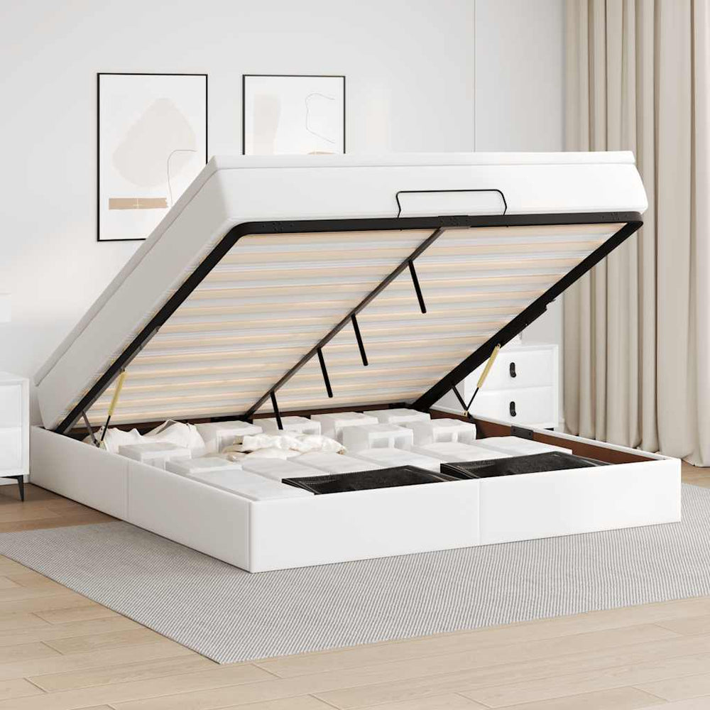 vidaXL Ottoman Bed with Mattress White 160x200 cm Faux Leather